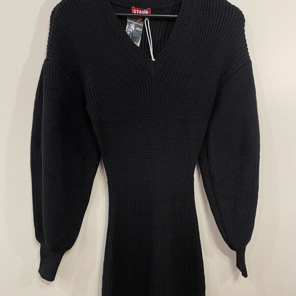New Staud Carnation Balloon Sleeve Midi Sweater Dress Black Small $275 - Picture 6 of 9